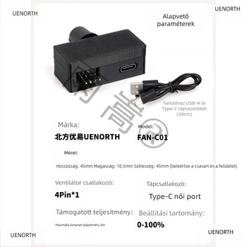 Laptop hűtő radiátor PWM-szabályzóval, négy-vezetékes ventilátorvezérléssel, termoelektromos hűtéssel, USB-C tápegítéssel, két hőcső