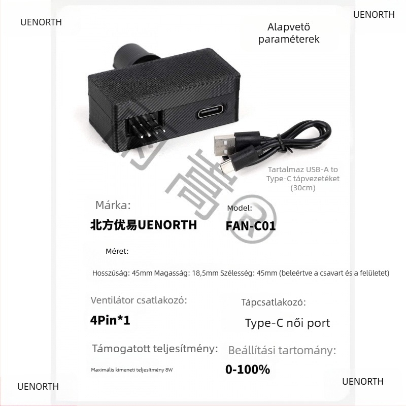 Laptop hűtő radiátor PWM-szabályzóval, négy-vezetékes ventilátorvezérléssel, termoelektromos hűtéssel, USB-C tápegítéssel, két hőcső