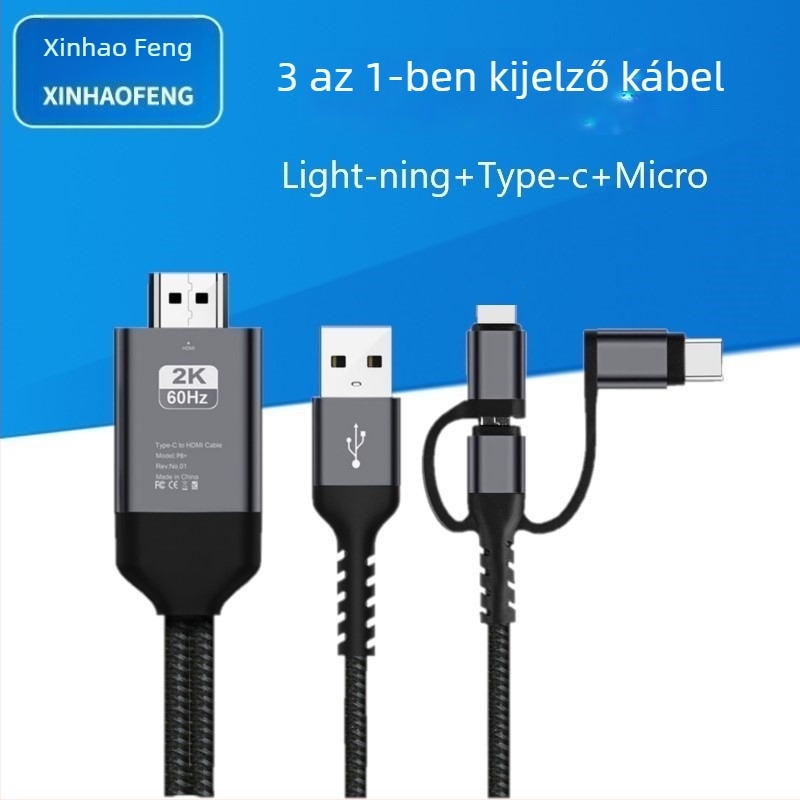 Type-C HDMI három az egyben mobilképernyő tükröző adapter, 1–3 osztó, HDMI interfész, 1080p, importált chip