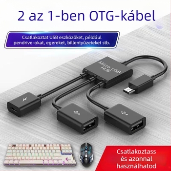 OTG Micro USB adatkábel okostelefonokra és tabletekre háromágú osztóval (USB 2.0, 480 Mbps, 15 cm)