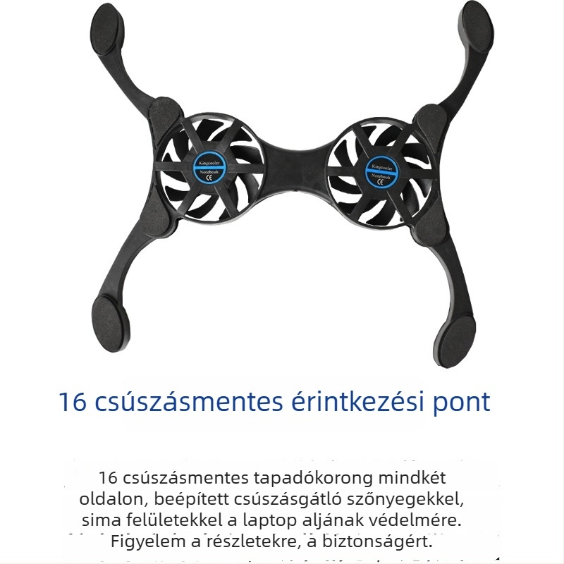 Összecsukható notebook hűtő USB-s táplálással, két ventilátorral (két ventilátor, légáramlás, műanyag burkolat)