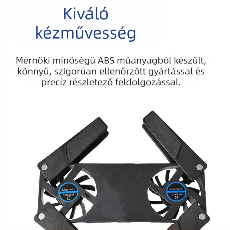 Összecsukható notebook hűtő USB-s táplálással, két ventilátorral (két ventilátor, légáramlás, műanyag burkolat)