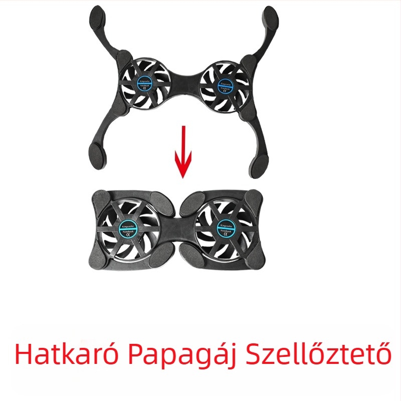 Összecsukható notebook hűtő USB-s táplálással, két ventilátorral (két ventilátor, légáramlás, műanyag burkolat)