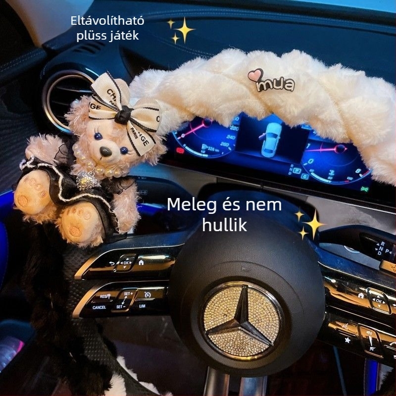 Téli plüss kormánykerékfedél, univerzális illeszkedés, hímzés, kézi vagy gépi varrás.