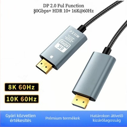 DisplayPort to DisplayPort adapterkábel, DP 1.4, 8K60Hz támogatás, Type-C to DP videó átalakító, 2 m hosszú