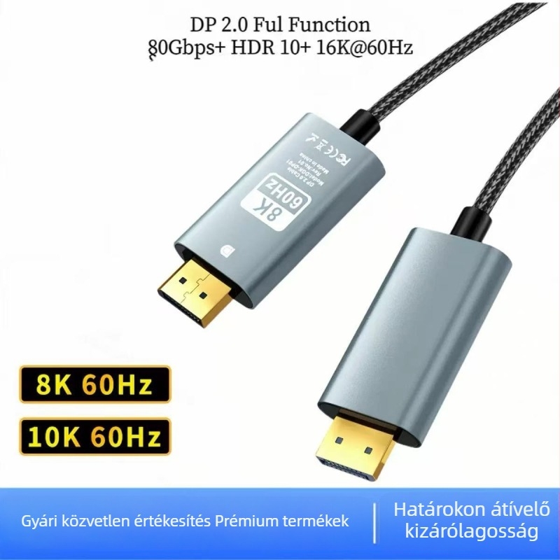 DisplayPort to DisplayPort adapterkábel, DP 1.4, 8K60Hz támogatás, Type-C to DP videó átalakító, 2 m hosszú