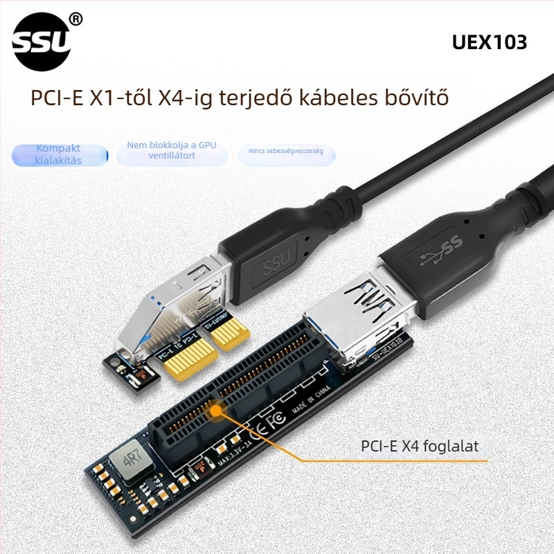 PCIe 1X meghosszabbító kábel, SSU UEX103, patch cord, interfész: Egyéb, hossz: 0.6 m