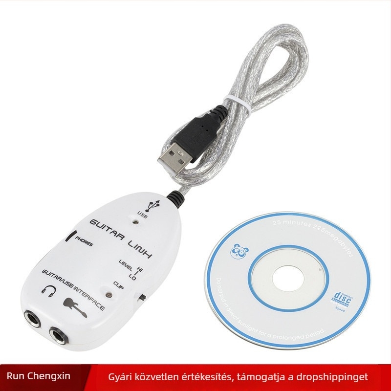 USB gitárkábel, patch kábel, USB 2.0, 2 m hosszú, egyfejű, OEM-kompatibilis