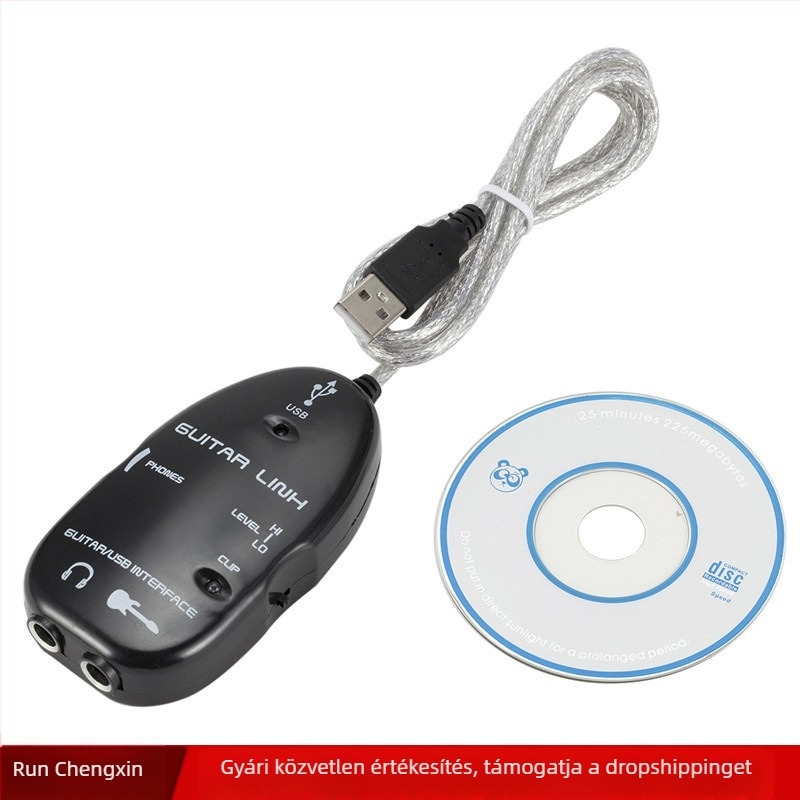 USB gitárkábel, patch kábel, USB 2.0, 2 m hosszú, egyfejű, OEM-kompatibilis