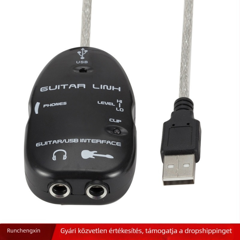 USB gitárkábel, patch kábel, USB 2.0, 2 m hosszú, egyfejű, OEM-kompatibilis