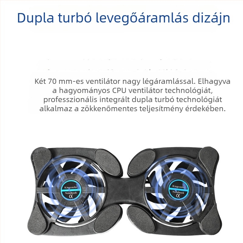 Notebook radiátor – hordozható, összecsukható, légáramlásos hűtés, 2 ventilátor, kompatibil notebook/ ultrabook/ Playbook