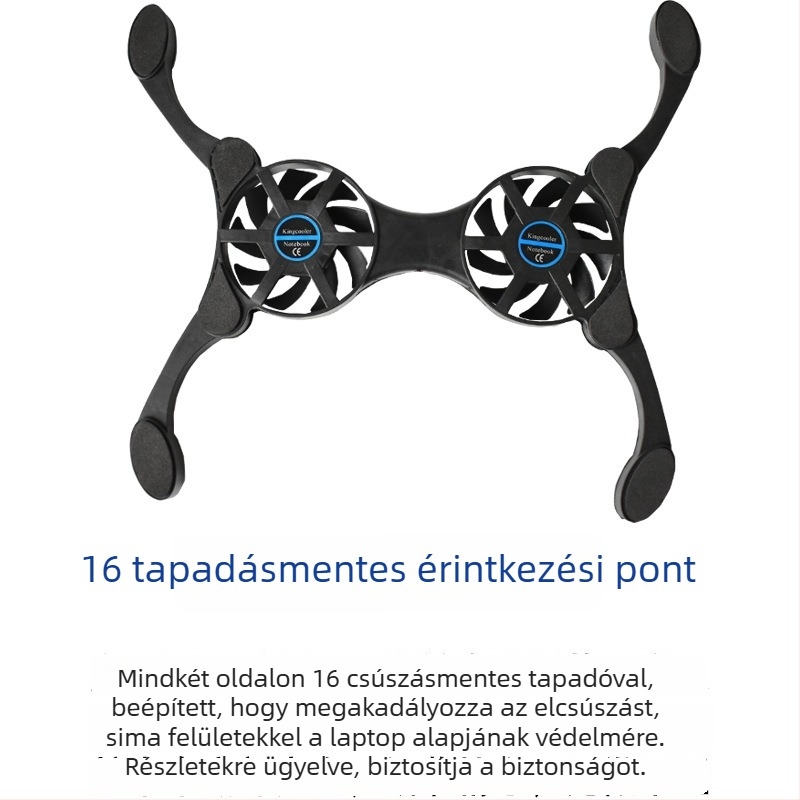 Notebook radiátor – hordozható, összecsukható, légáramlásos hűtés, 2 ventilátor, kompatibil notebook/ ultrabook/ Playbook