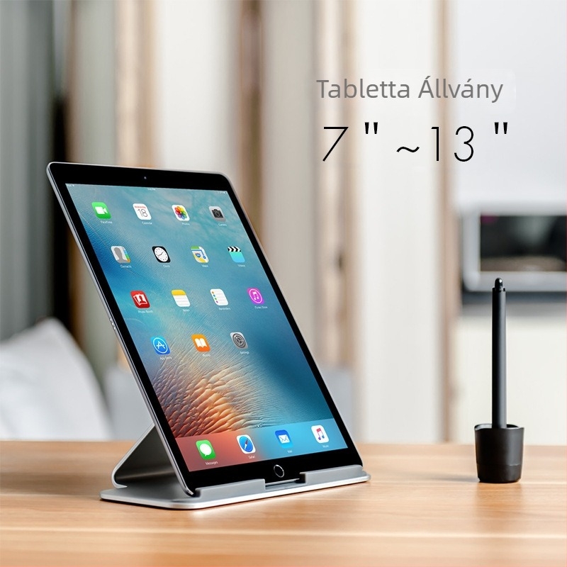 AP-7D tabletatartó, egyrészes alumínium hőelvezető talapzat, OEM gyártás, kompatibilis iPad/iPhone sorozattal, súly 0,51 kg