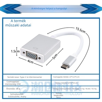 HC-TC02 Type-C VGA adapterkábel, rézmagos