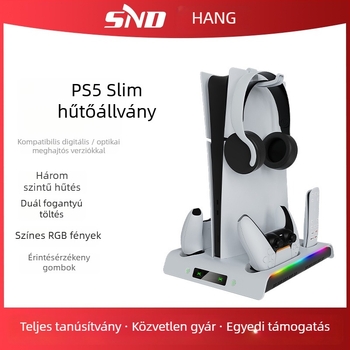 P5 Slim konzol hűtőbázis és töltő dokk a vezérlőkhöz, RGB világítással és fülhallgató tartóval