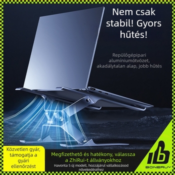 Alumínium ötvözetes laptop-tartó – magasságban állítható emelő, univerzális laptop-támogatás, függő tabletatartó és hűtőbázis