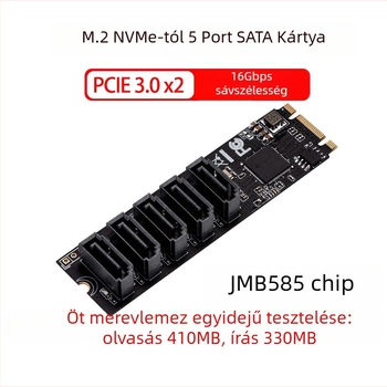 M.2 PCIe3.0 5-portos SATA3.0 bővítő kártya NVMe protokollal, merevlemez adapter, modell IO-M2F585-5I, chip JMicron JBM585