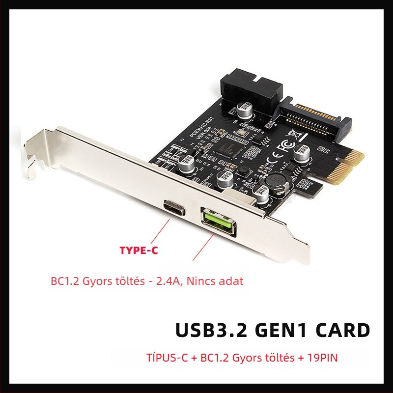 SZHY-LINK USB-C elülső adapterkártya, 19-pin, RENESAS D720201 fő vezérlő, 5Gbps