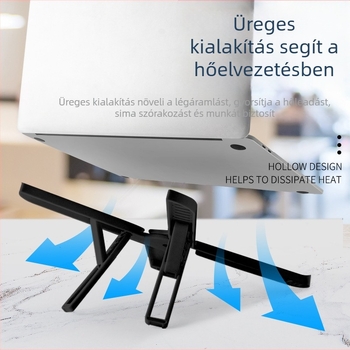Notebook hűtőállvány összecsukható, magasságát állítható kivitelben, műanyagból, kompatibilis notebookokkal, ultrabookokkal és Playbookkal