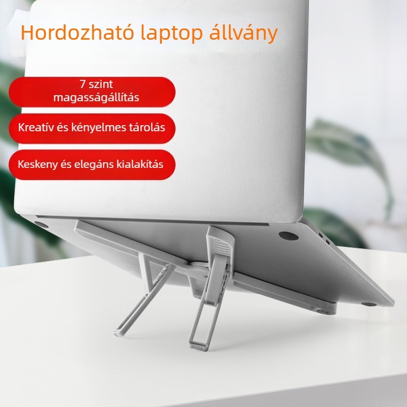 Notebook hűtőállvány összecsukható, magasságát állítható kivitelben, műanyagból, kompatibilis notebookokkal, ultrabookokkal és Playbookkal