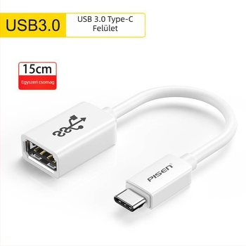 Pisen Type-C OTG adatkábel – USB 3.0 OTG adapter Huawei Android telefonokhoz, hossz 0.15 m, egyoldali csatlakozó