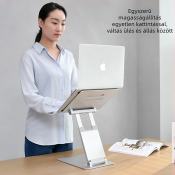 Notebook állvány alumíniumötvözetből – emelhető, összecsukható, hűtőbázissal, univerzális modellhez, súly 1,93 kg