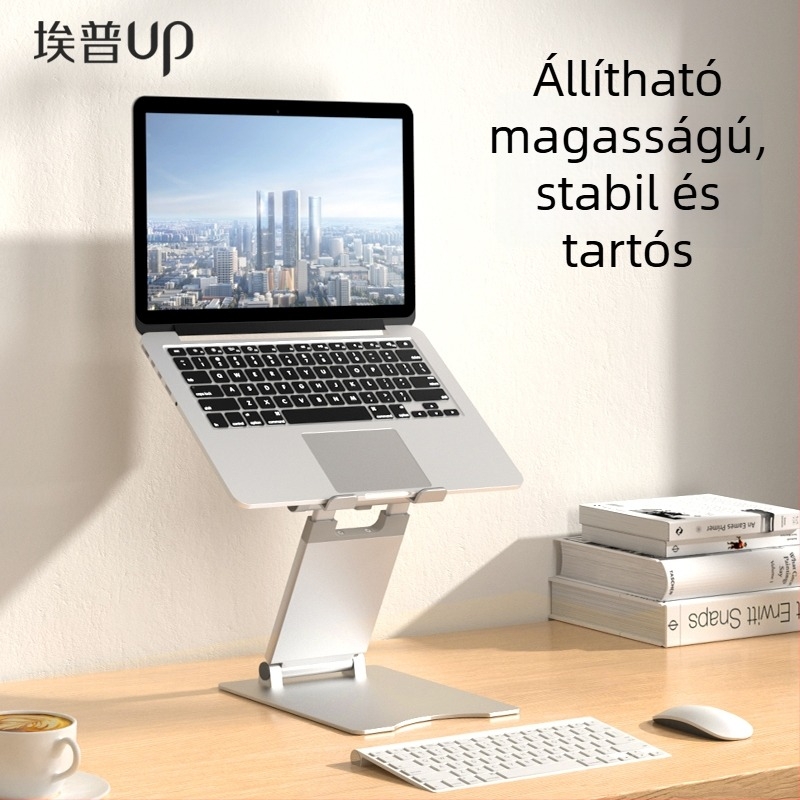 Notebook állvány alumíniumötvözetből – emelhető, összecsukható, hűtőbázissal, univerzális modellhez, súly 1,93 kg