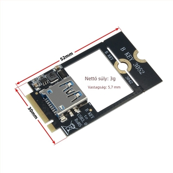 Adapterkártya: M.2 B-Key modul interfész USB 3.0 Type-C-hez, WWAN modul bővítés