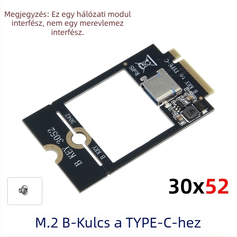 Adapterkártya: M.2 B-Key modul interfész USB 3.0 Type-C-hez, WWAN modul bővítés