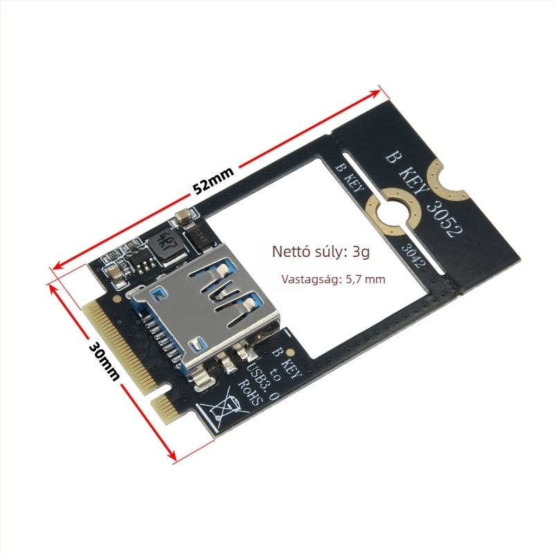Adapterkártya: M.2 B-Key modul interfész USB 3.0 Type-C-hez, WWAN modul bővítés