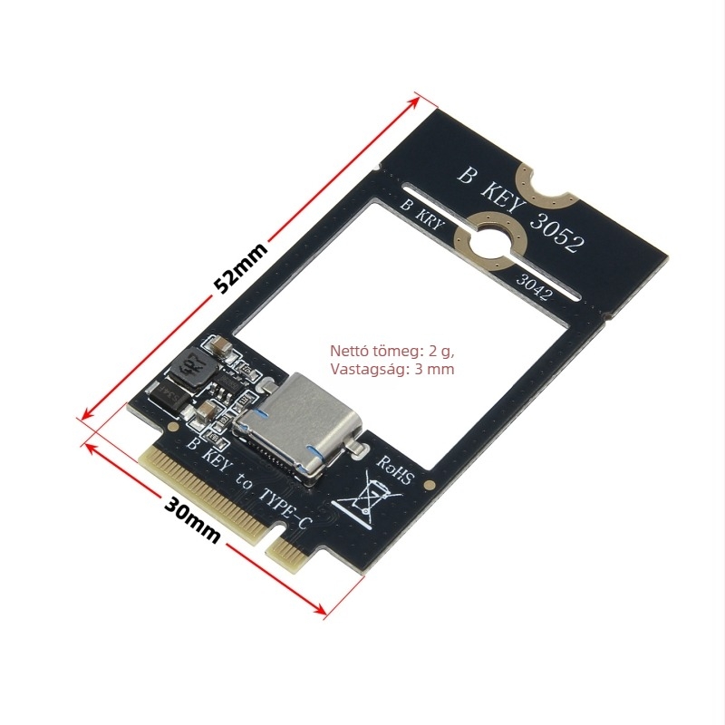Adapterkártya: M.2 B-Key modul interfész USB 3.0 Type-C-hez, WWAN modul bővítés
