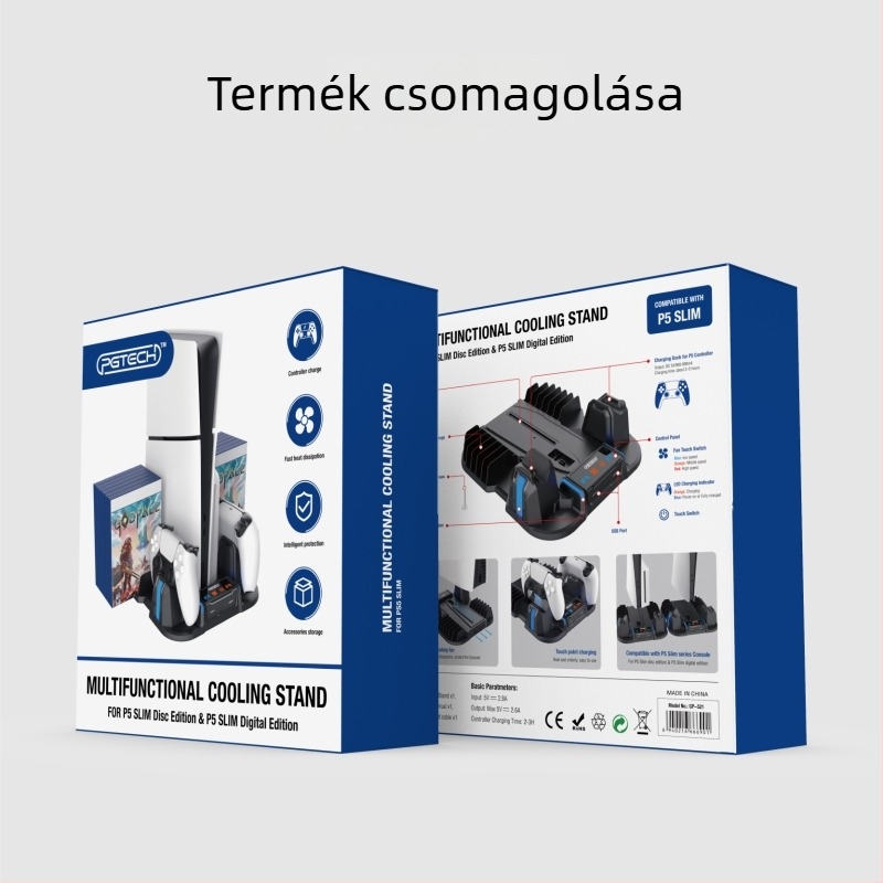 PS5 Pro/PS5 Slim hűtőalap vezérlő töltővel és játékkártya tárolóval (ABS)