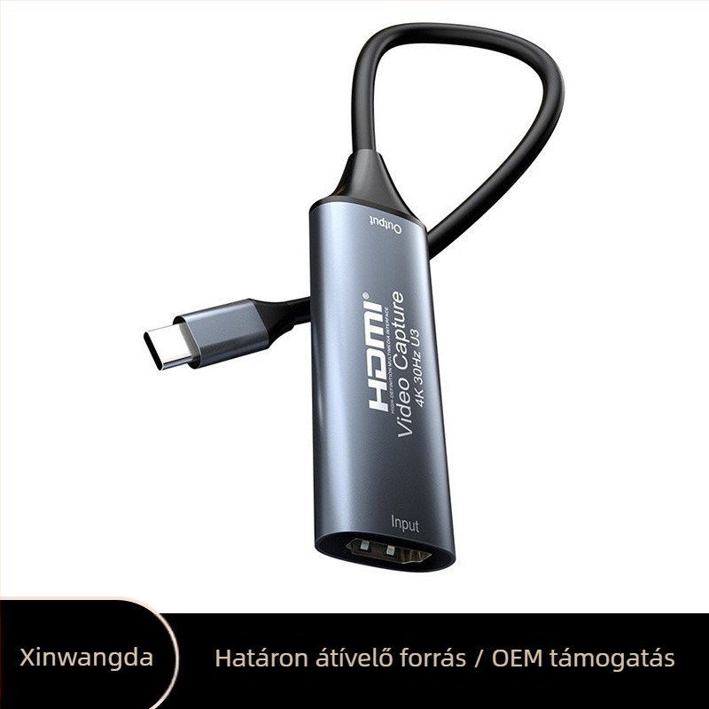 HDMI–ről USB‑C 3.0 videó rögzítő kártya, MS2109 chipset, USB 3.0 interfész, 1080p30 kimenet, 20 cm rézmagú kábel