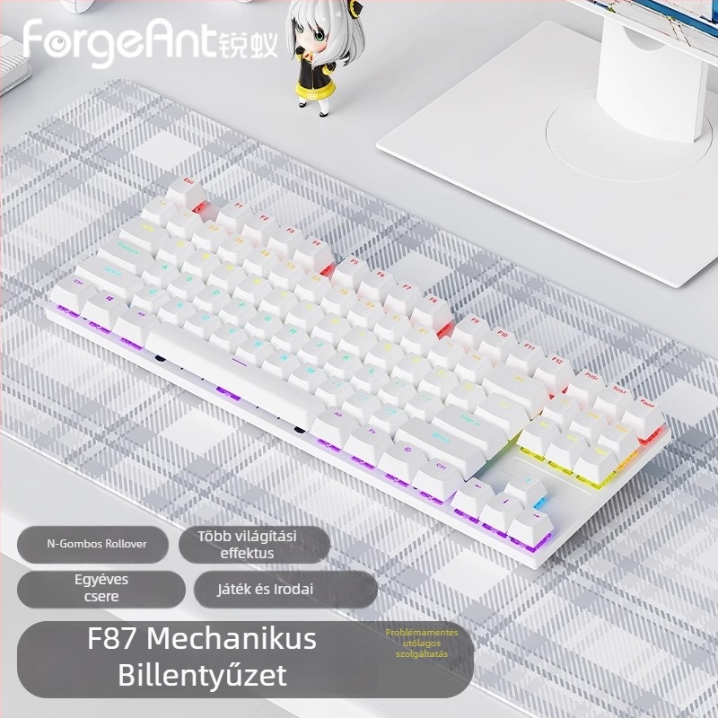 Forgeant F87 vezetékes mechanikus billentyűzet, 87 gomb, tengelykapcsoló típusú kapcsoló, kevert háttérvilágítás.
