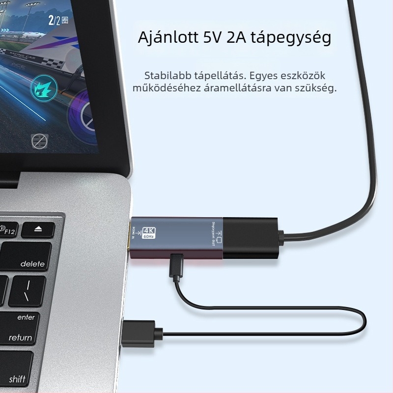 HDMI-től DP-ig adapter, 4K60Hz konverter laptophoz és külső monitorhoz, 60/144 Hz kijelző