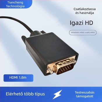 HDMI–VGA kábel, CS5210 chip, 1080p támogatás, 1.8 m hosszú