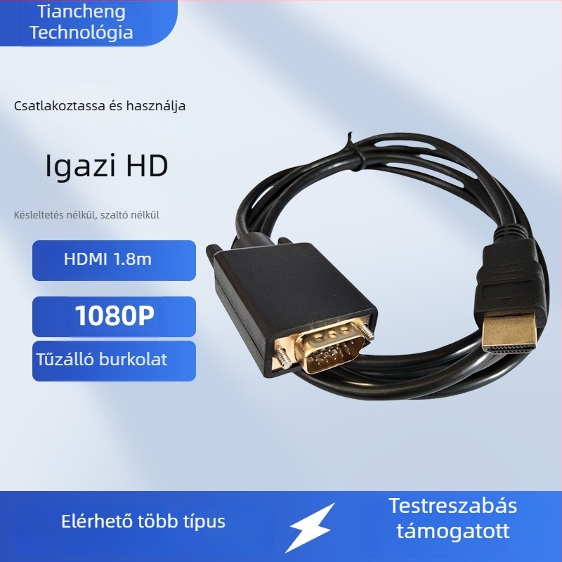 HDMI–VGA kábel, CS5210 chip, 1080p támogatás, 1.8 m hosszú