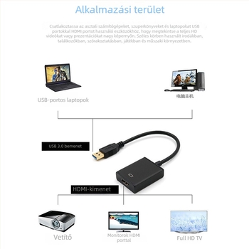 USB 3.0–tól HDMI-ig videó adapter YYT — HDMI interfész, 1080P támogatás, rézmag