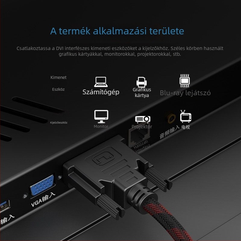 DVI-D adapterkábel PC monitorhoz, 24+1 pin, DVI interfész