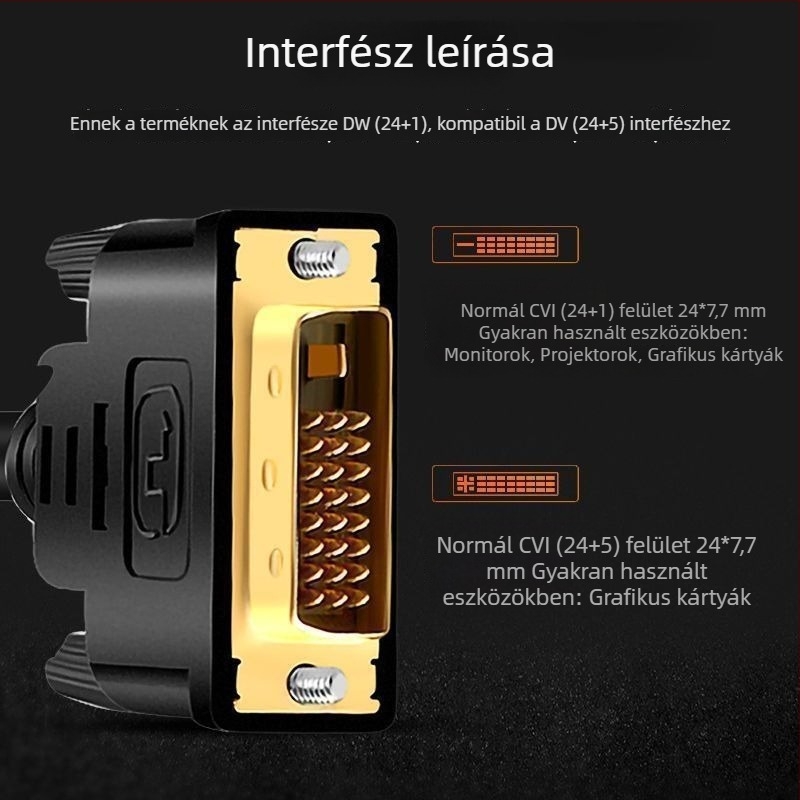 DVI-D adapterkábel PC monitorhoz, 24+1 pin, DVI interfész