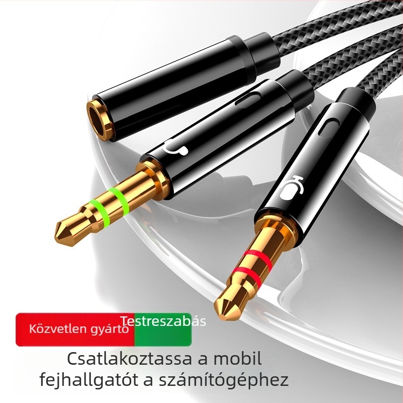 Kettős funkciójú fejhallgató–mikrofon adapter kábel asztali számítógéphez