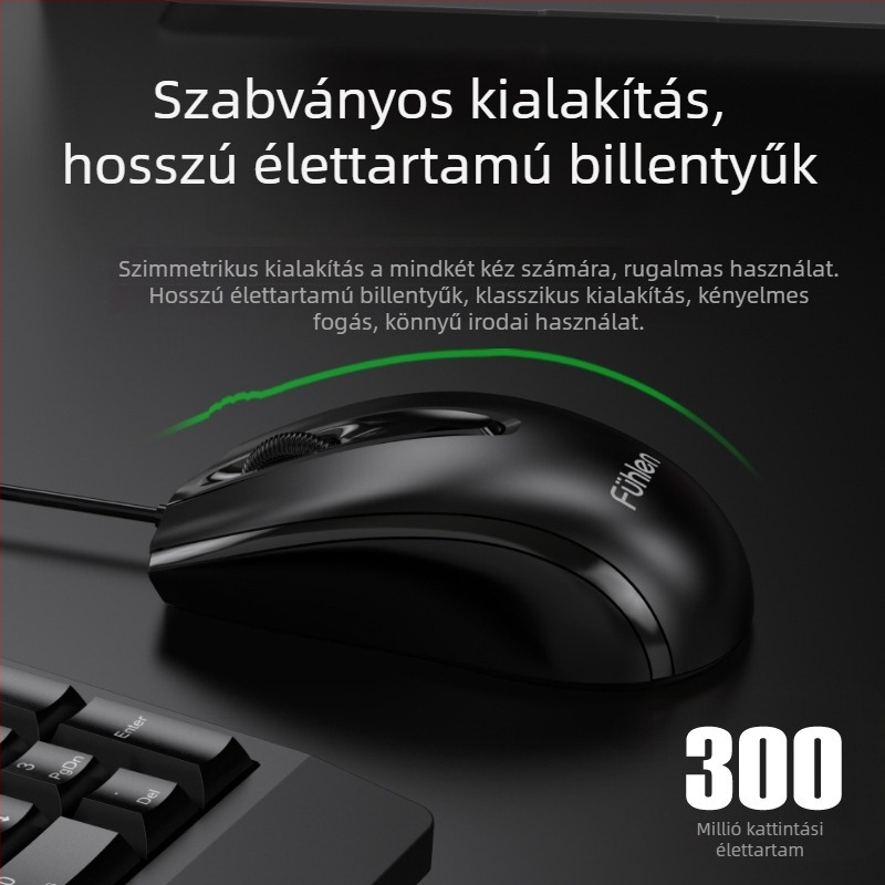 L650 kábeles billentyűzet és egér készlet – USB, 1000dpi optikai, 1,5 m kábel, ergonikus kialakítás