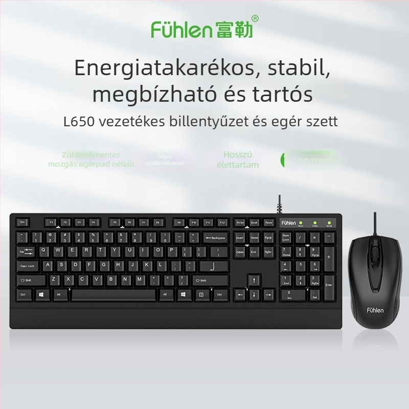 L650 kábeles billentyűzet és egér készlet – USB, 1000dpi optikai, 1,5 m kábel, ergonikus kialakítás