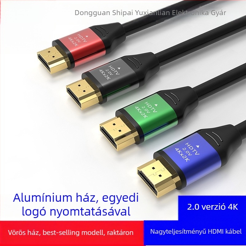 HDMI-kábel verzió 2.0, 4K támogatás, aranyozott réz, kompatibilis TV-vel, számítógéppel és projektorral