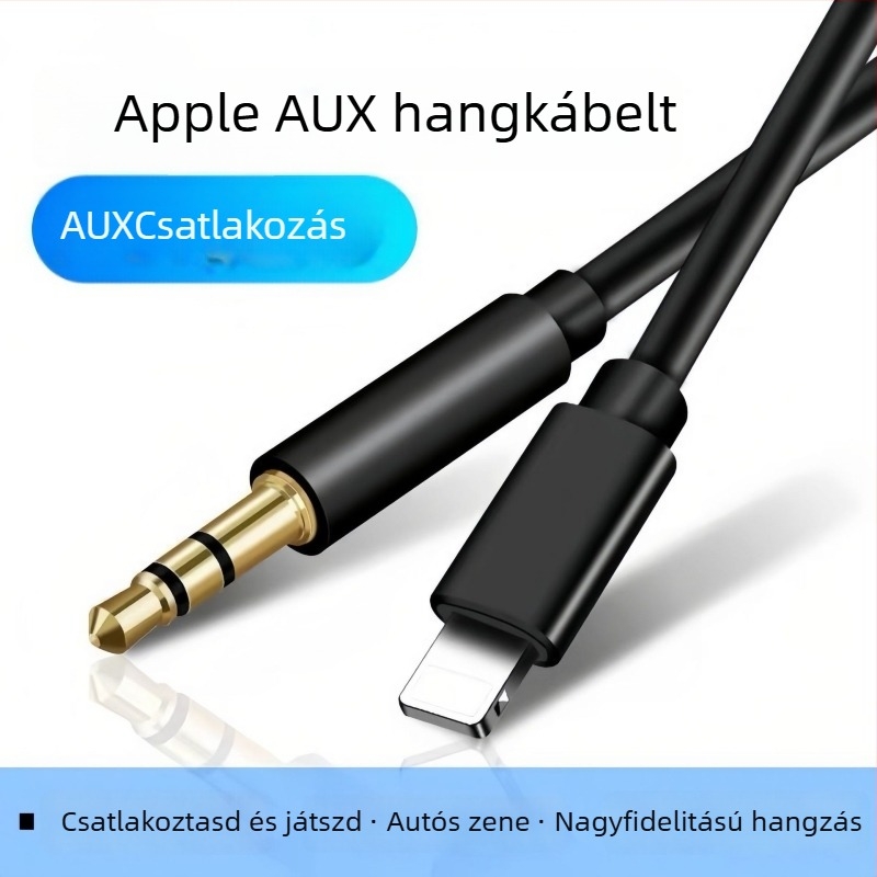 Apple Aux autóhifi kábel 8P–ról 3,5 mm-es adapterkábellel, hangvonal, rézvezeték, ónbevonatú rézmag
