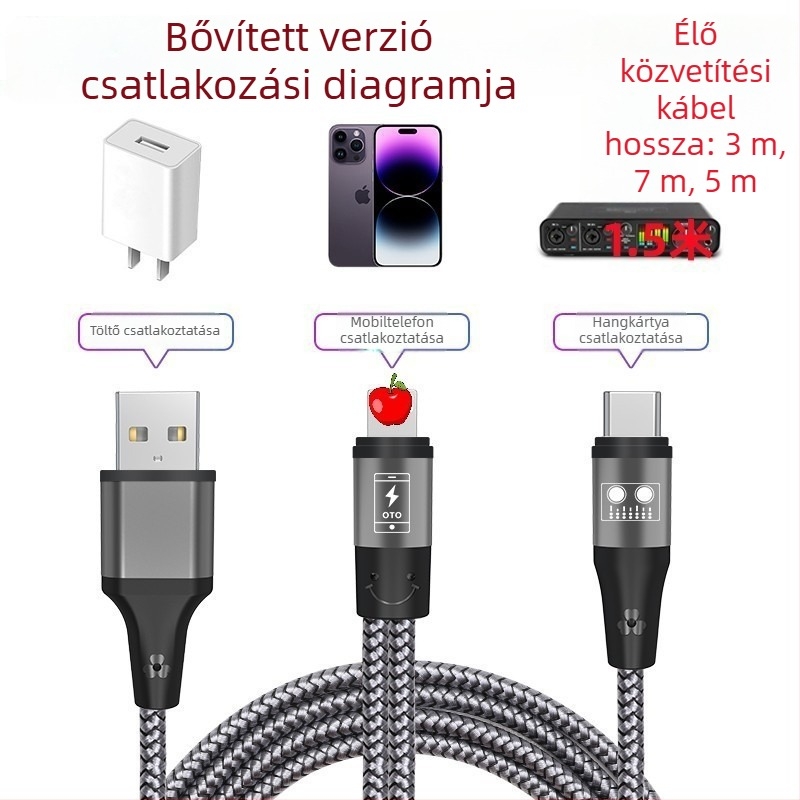 OTG adapter SO8 hosszabbító kábel Apple és Huawei Type-C okostelefonokhoz, kültéri használat