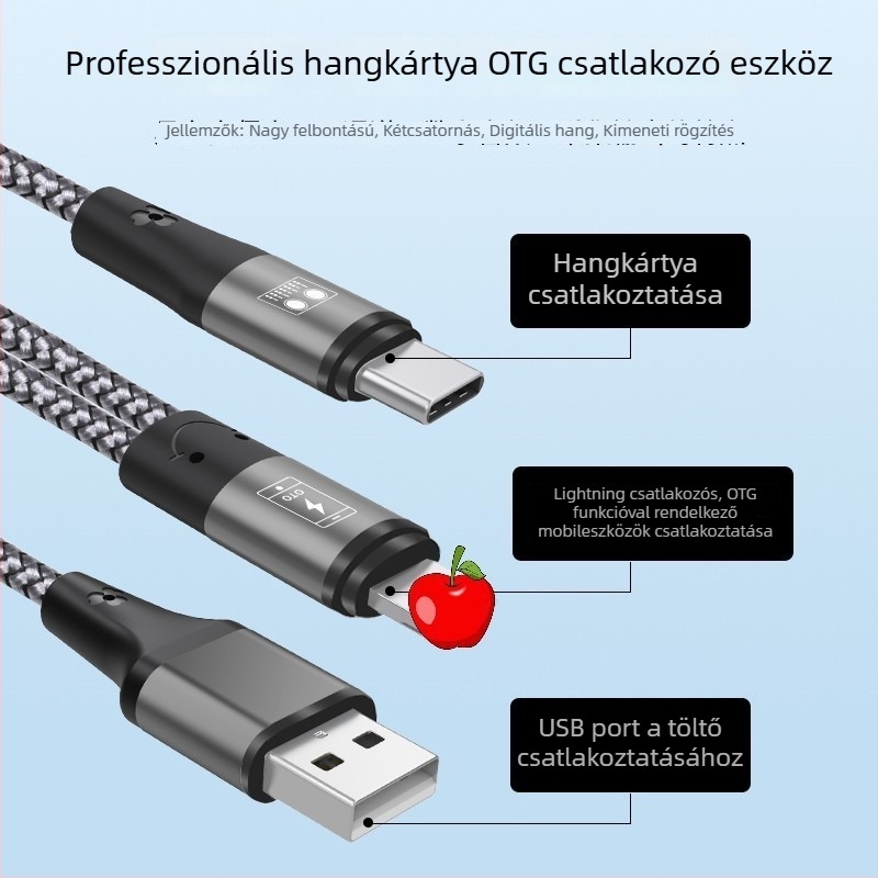 OTG adapter SO8 hosszabbító kábel Apple és Huawei Type-C okostelefonokhoz, kültéri használat