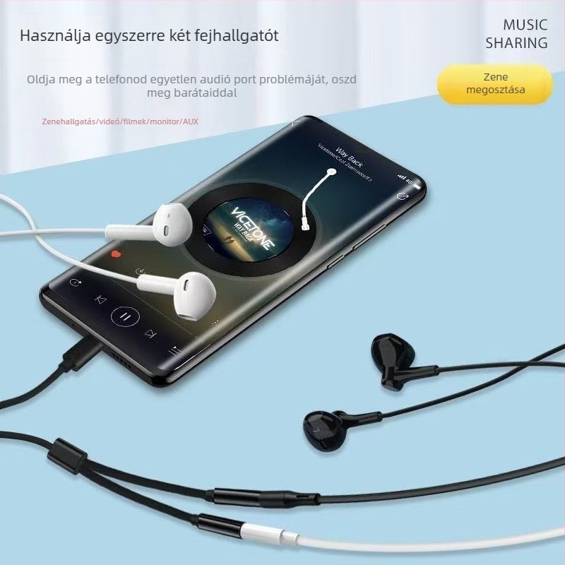 Type-C 1–2 Audio Splitter Kábel, Egy–Kettő Adapter, Rézvezető, Ónzott Rézmag