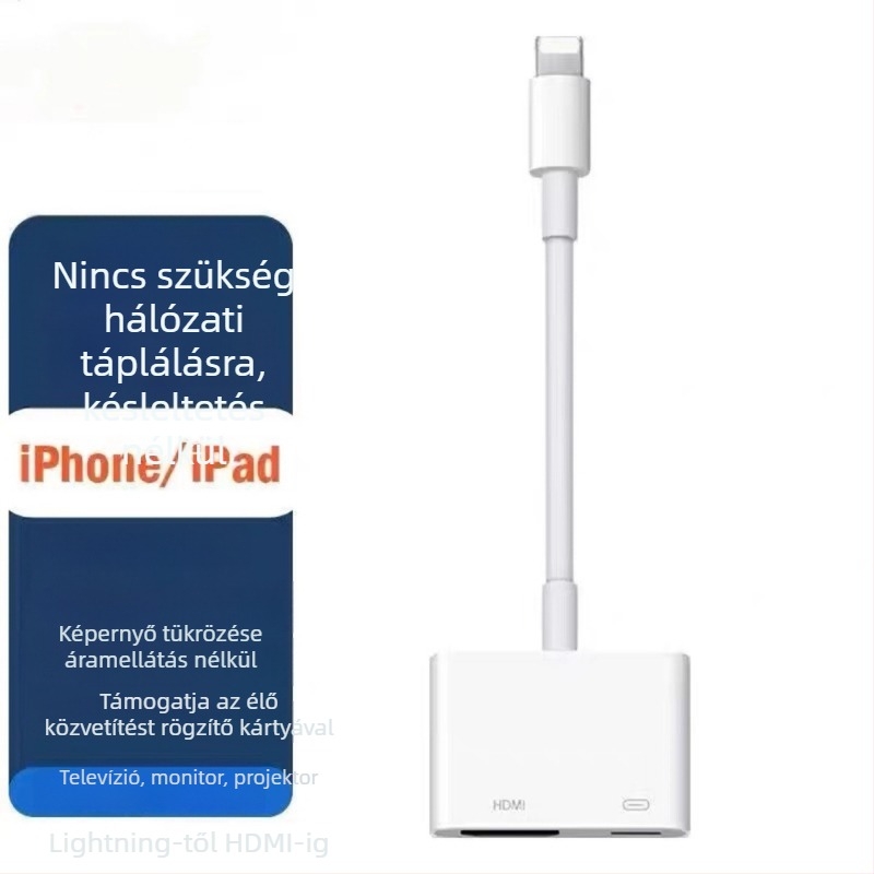 Lightning–HDMI adapter iPhone-hoz, 0,15 m oxigénmentes rézkábel, nikkelezett csatlakozók, modell 1.1