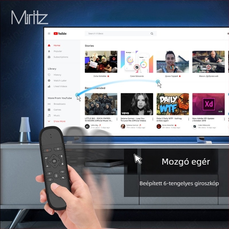 Bluetooth billentyűzet légi egérrel és távirányítóval – Dual mód (Bluetooth & 2.4G), USB interfész, 10 m hatótáv, 1000dpi, hangvezérlés